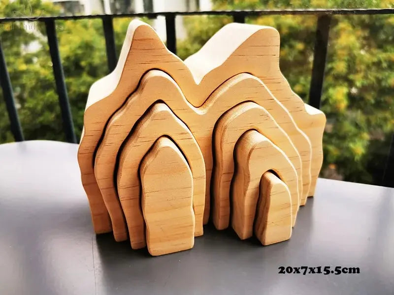 Montessori Wooden Toys Elemental Rainbow Stacking Blocks /Unpaint Wood Tree Building Stacking Car Volcano Coral Sea Wave Calm and Class