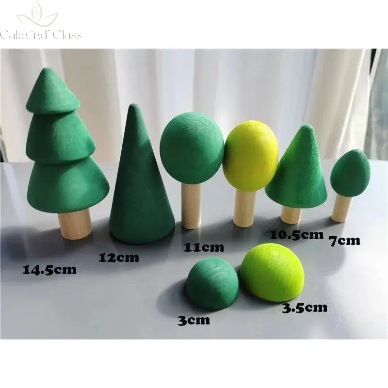 Montessori Wooden Toys Elemental Rainbow Stacking Blocks /Unpaint Wood Tree Building Stacking Car Volcano Coral Sea Wave Calm and Class