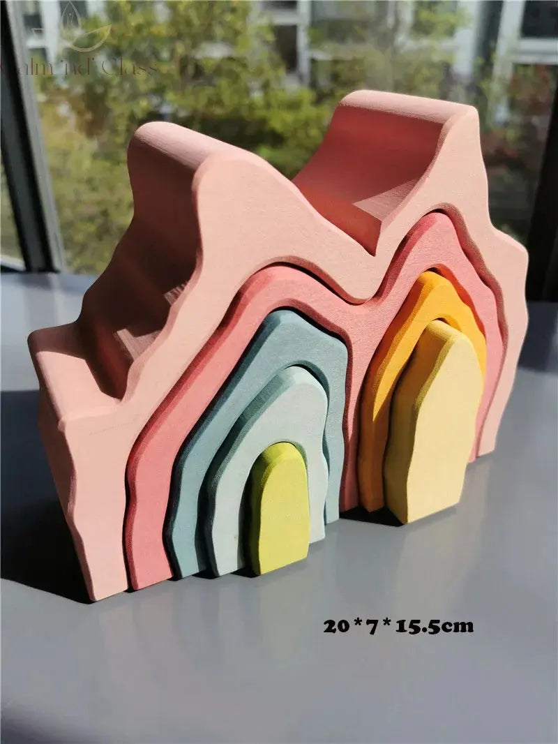 Montessori Wooden Toys Elemental Rainbow Stacking Blocks /Unpaint Wood Tree Building Stacking Car Volcano Coral Sea Wave Calm and Class