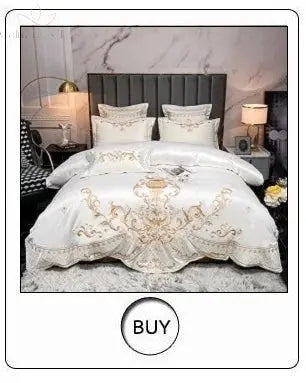 New Luxury 1000TC Egyptian Cotton Gold Chic Embroidery 4Pcs Bedding Set Quilt/Duvet Cover Set Bed Linen Fitted Sheet Pillowcases Calm and Class