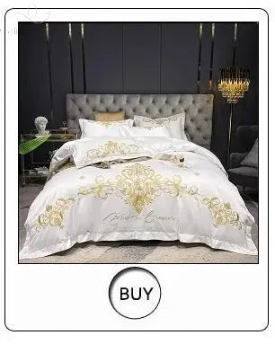 New Luxury 1000TC Egyptian Cotton Gold Chic Embroidery 4Pcs Bedding Set Quilt/Duvet Cover Set Bed Linen Fitted Sheet Pillowcases Calm and Class