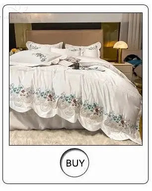 New Luxury 1000TC Egyptian Cotton Gold Chic Embroidery 4Pcs Bedding Set Quilt/Duvet Cover Set Bed Linen Fitted Sheet Pillowcases Calm and Class