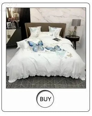 New Luxury 1000TC Egyptian Cotton Gold Chic Embroidery 4Pcs Bedding Set Quilt/Duvet Cover Set Bed Linen Fitted Sheet Pillowcases Calm and Class