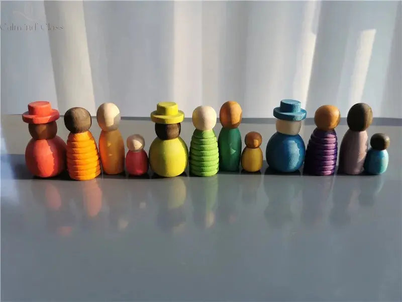 New Wooden Toys Beech Rainbow Calendar Peg Dolls Together Wizard Figurines Stacking Blocks for Kids Calm and Class