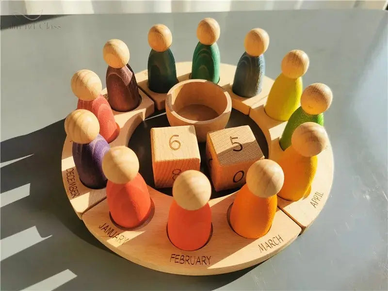 New Wooden Toys Beech Rainbow Calendar Peg Dolls Together Wizard Figurines Stacking Blocks for Kids Calm and Class