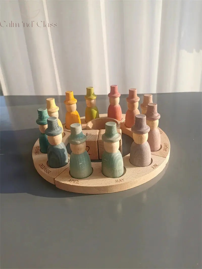 New Wooden Toys Beech Rainbow Calendar Peg Dolls Together Wizard Figurines Stacking Blocks for Kids Calm and Class