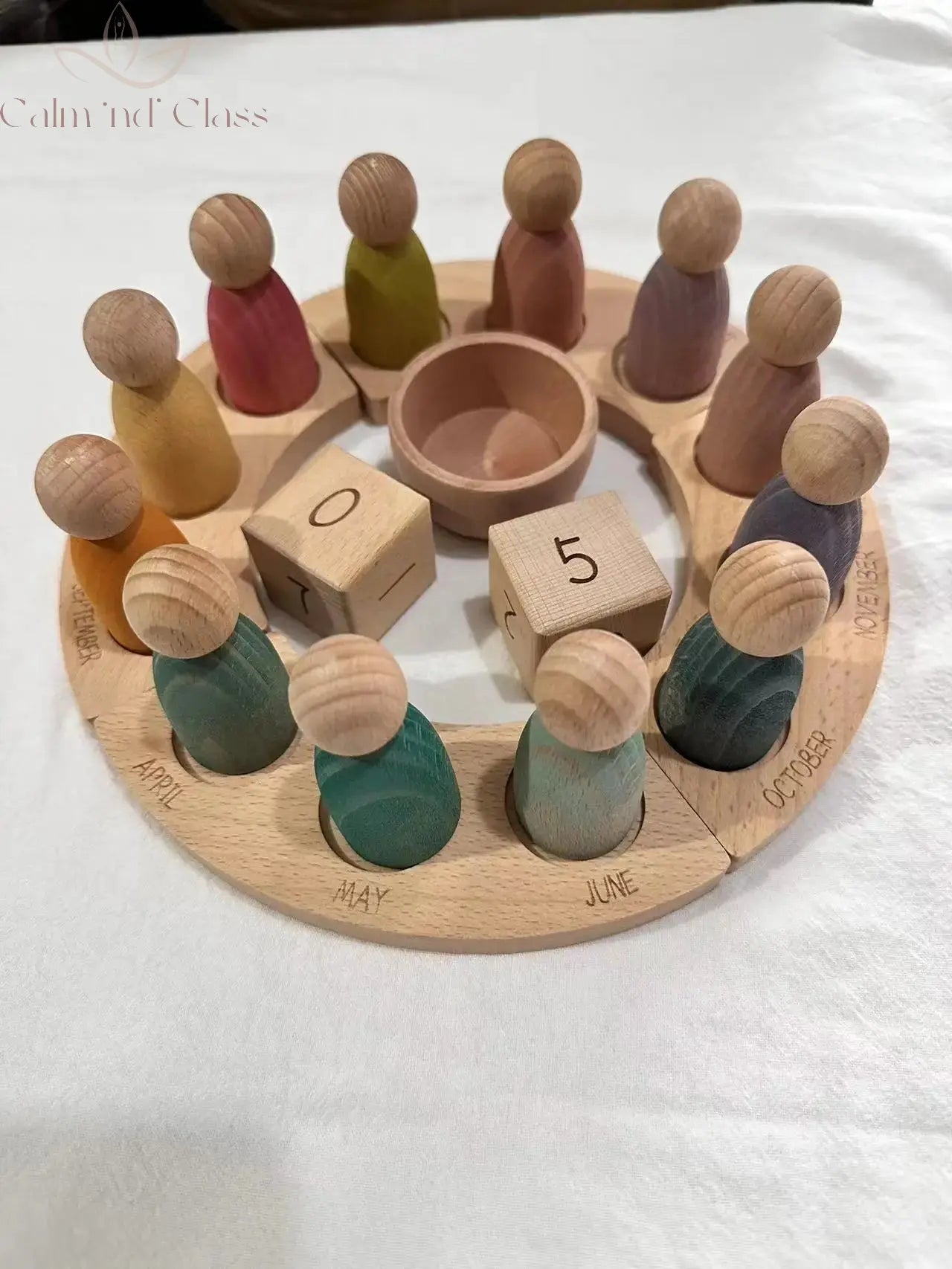 New Wooden Toys Beech Rainbow Calendar Peg Dolls Together Wizard Figurines Stacking Blocks for Kids Calm and Class