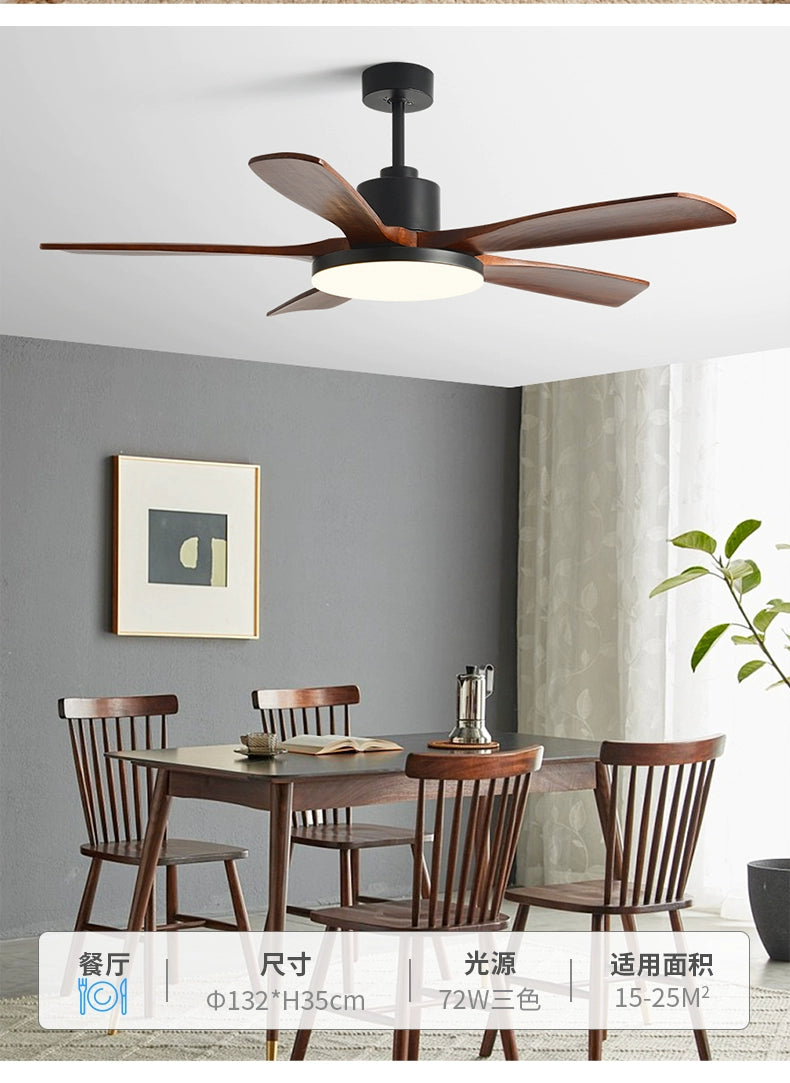 60-Inch Wind Scandinavian Solid Wood Fan Lamp For Tranquil Living Room