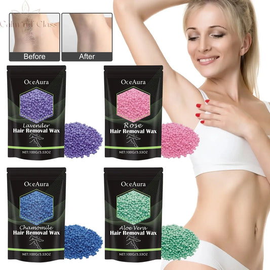 OceAura 100g Hair Removal Wax Beans Armpits Legs Whole Body Quick Hair Removal Gentle and Non Irritating Dry and Smooth Skin Calm and Class