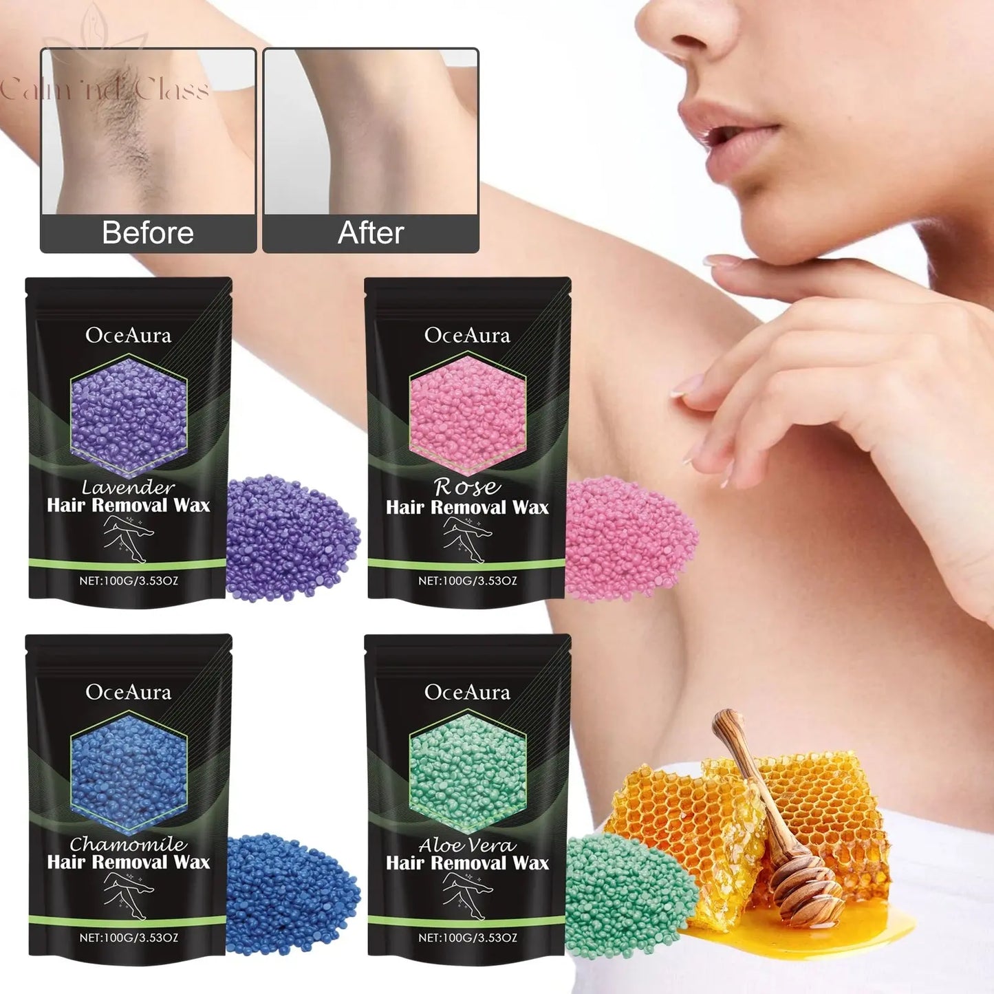 OceAura 100g Hair Removal Wax Beans Armpits Legs Whole Body Quick Hair Removal Gentle and Non Irritating Dry and Smooth Skin Calm and Class