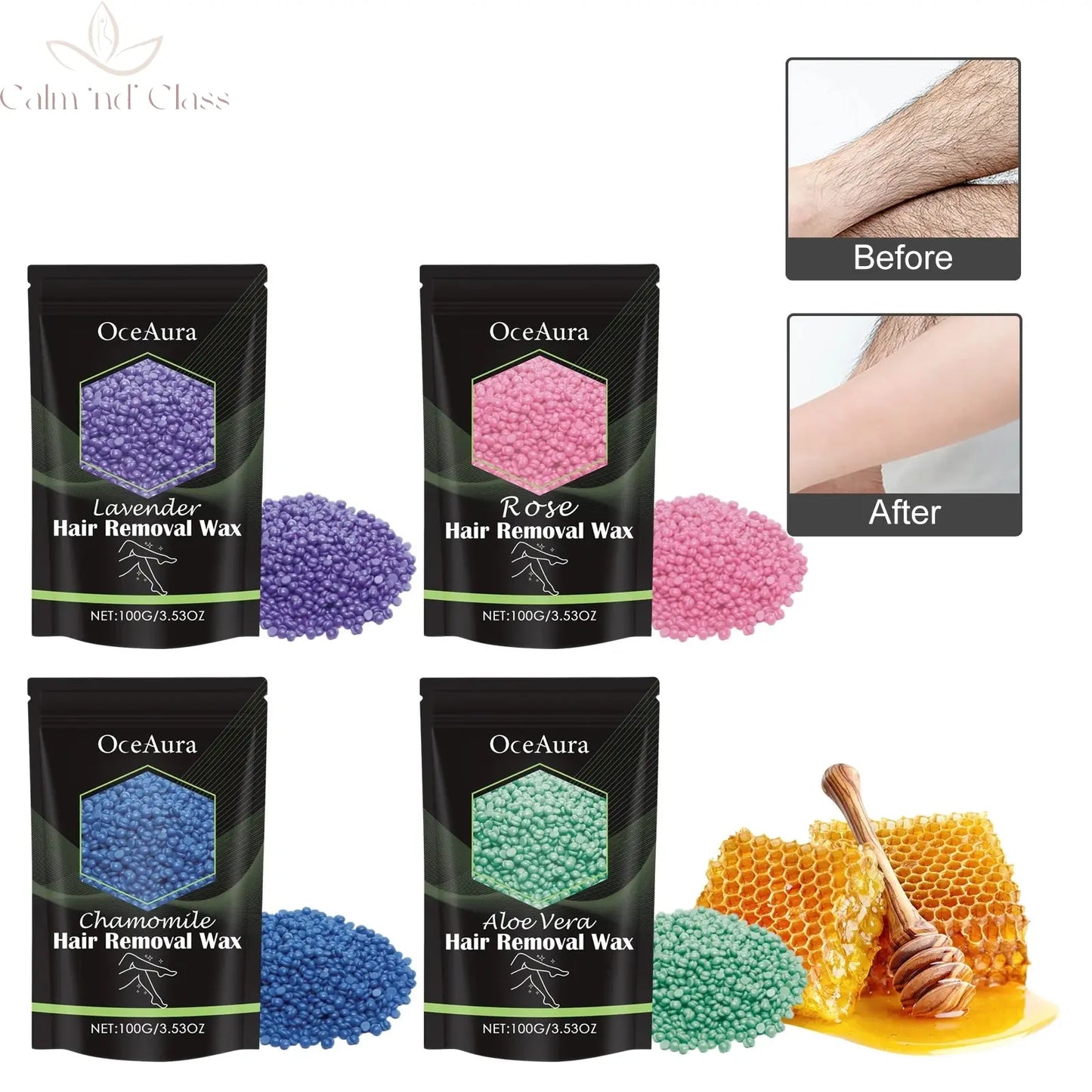 OceAura 100g Hair Removal Wax Beans Armpits Legs Whole Body Quick Hair Removal Gentle and Non Irritating Dry and Smooth Skin Calm and Class