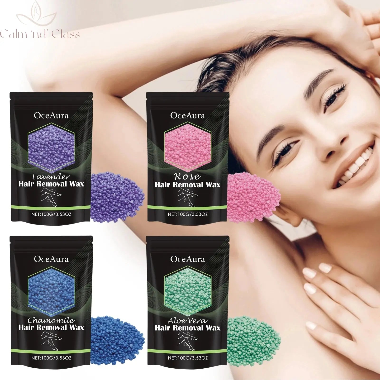 OceAura 100g Hair Removal Wax Beans Armpits Legs Whole Body Quick Hair Removal Gentle and Non Irritating Dry and Smooth Skin Calm and Class