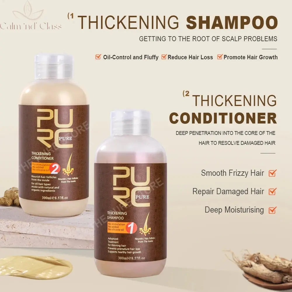 PURC Ginger Shampoo and Conditioner Set Hair Loss Treatments Nourish Smoothing Thickening Scalp Hair Care Products 600ml Calm and Class