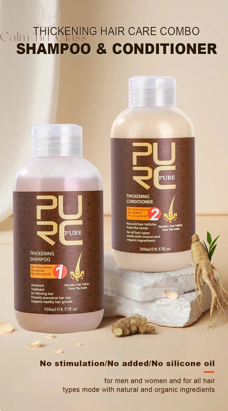 PURC Ginger Shampoo and Conditioner Set Hair Loss Treatments Nourish Smoothing Thickening Scalp Hair Care Products 600ml Calm and Class