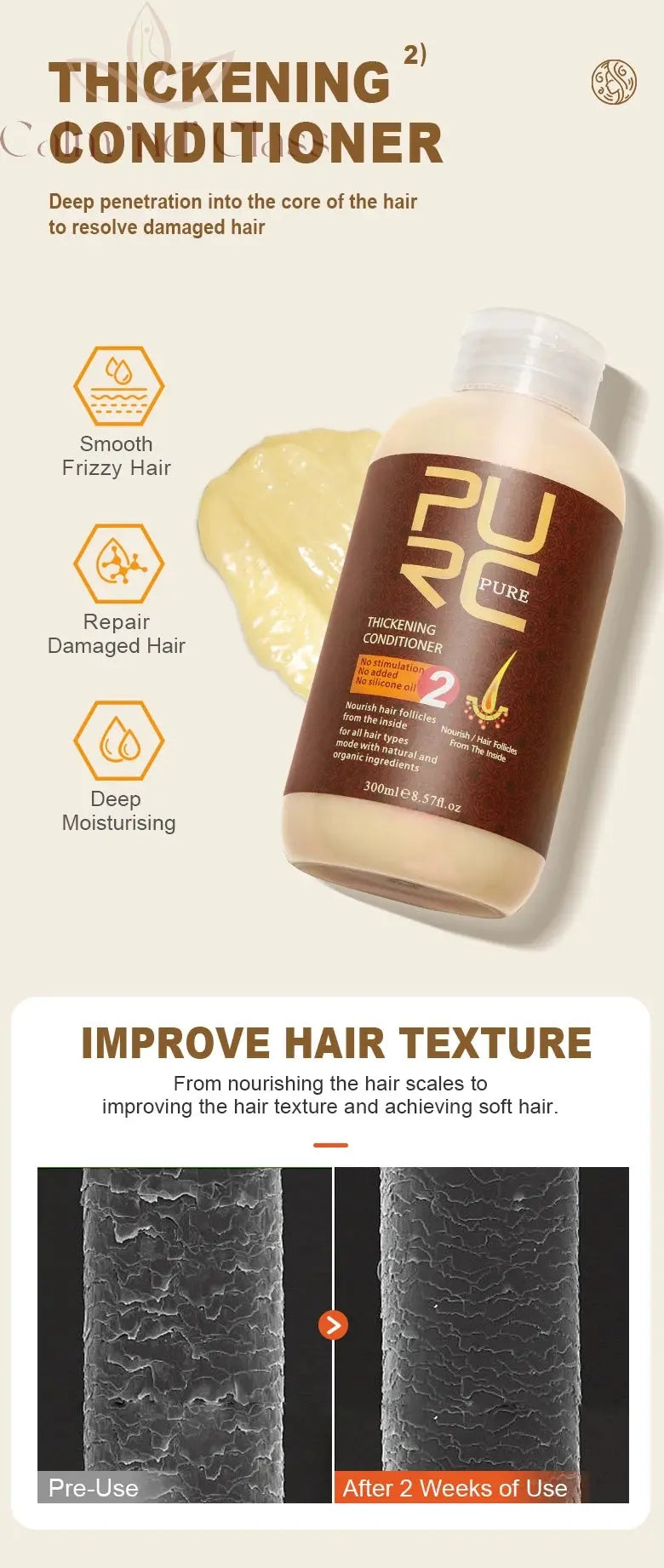 PURC Ginger Shampoo and Conditioner Set Hair Loss Treatments Nourish Smoothing Thickening Scalp Hair Care Products 600ml Calm and Class