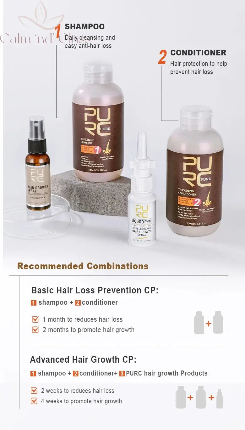 PURC Ginger Shampoo and Conditioner Set Hair Loss Treatments Nourish Smoothing Thickening Scalp Hair Care Products 600ml Calm and Class