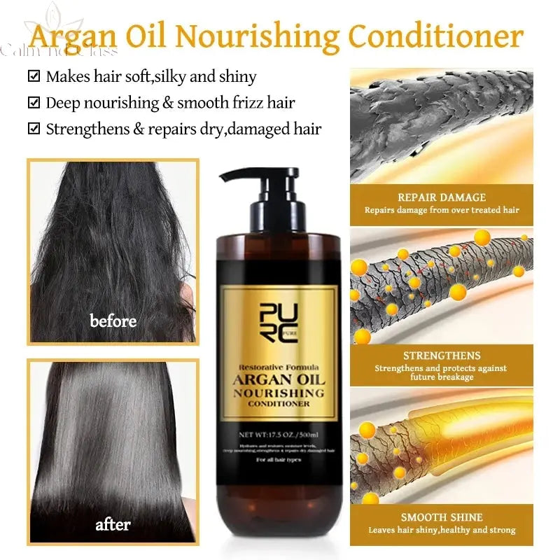 PURC Morocco Argan Oil Hair Serum Smoothing Shampoo Conditioner And Repair Hair Mask Sets Scalp Treatment Hair Care Calm and Class