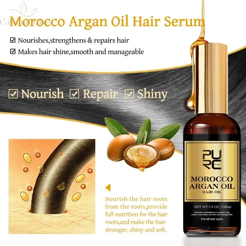 PURC Morocco Argan Oil Hair Serum Smoothing Shampoo Conditioner And Repair Hair Mask Sets Scalp Treatment Hair Care Calm and Class