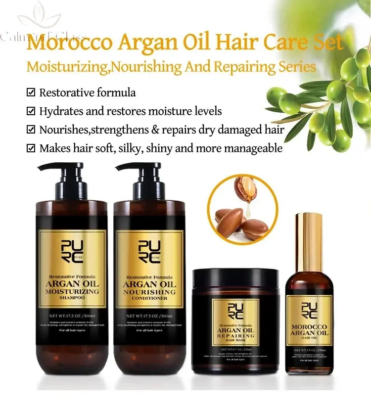 PURC Morocco Argan Oil Hair Serum Smoothing Shampoo Conditioner And Repair Hair Mask Sets Scalp Treatment Hair Care Calm and Class