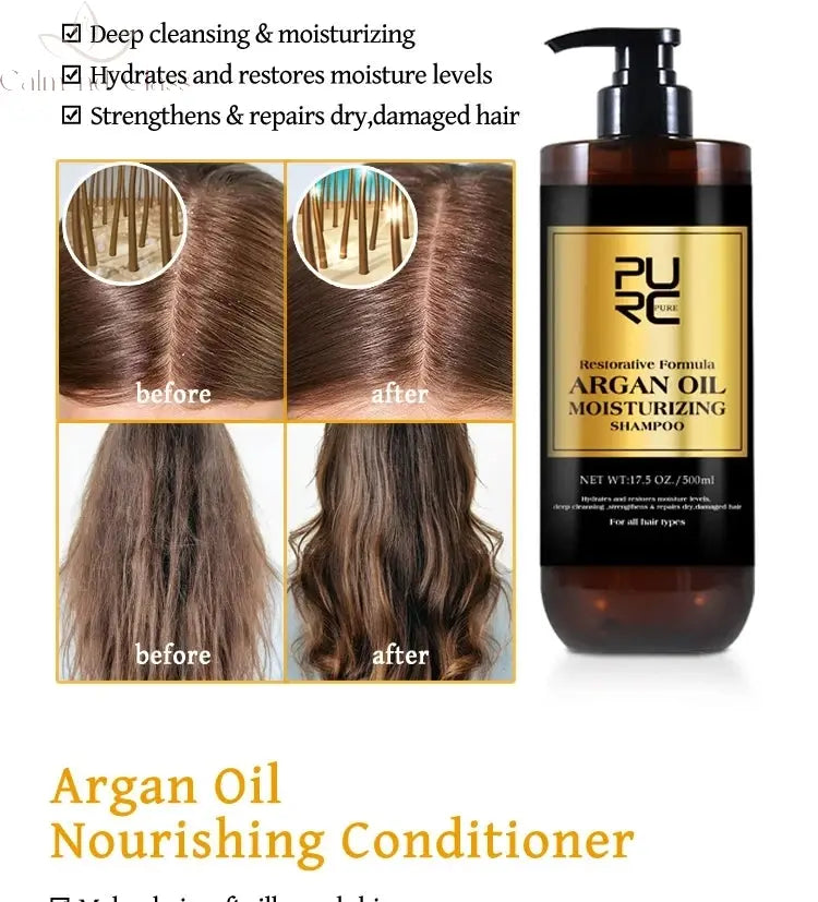 PURC Morocco Argan Oil Hair Serum Smoothing Shampoo Conditioner And Repair Hair Mask Sets Scalp Treatment Hair Care Calm and Class