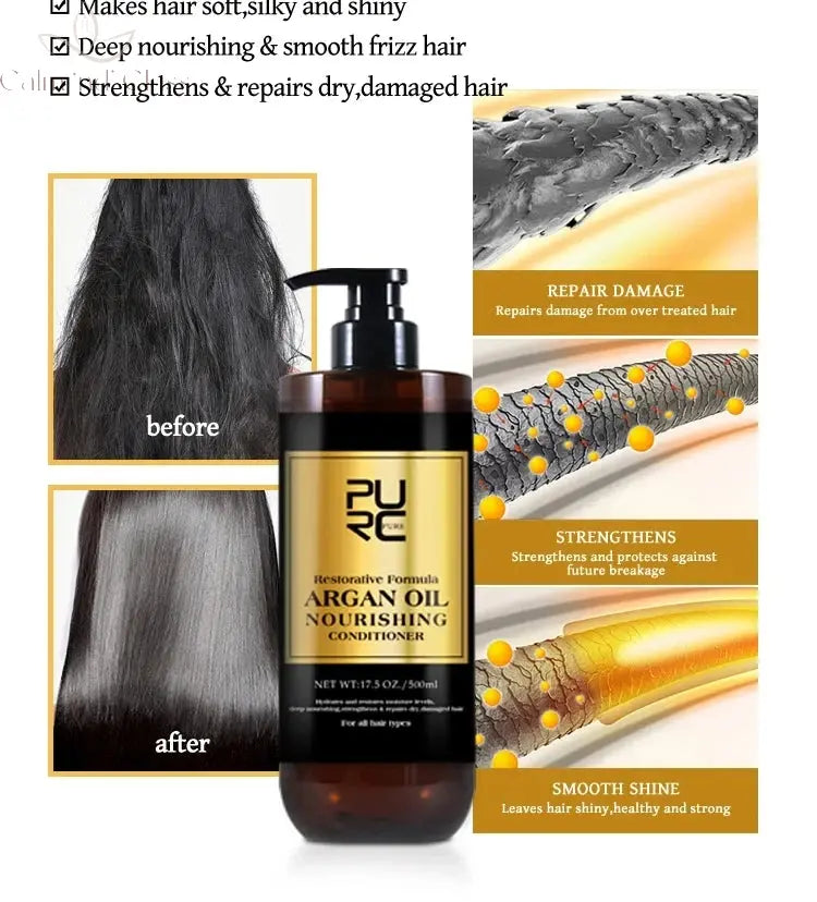 PURC Morocco Argan Oil Hair Serum Smoothing Shampoo Conditioner And Repair Hair Mask Sets Scalp Treatment Hair Care Calm and Class