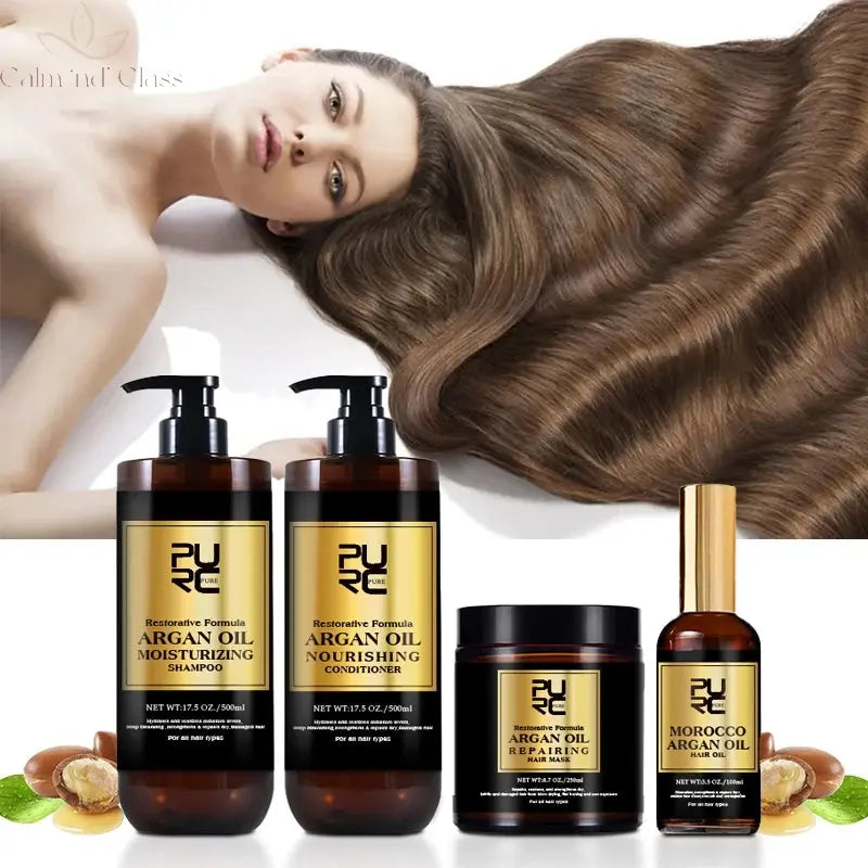 PURC Morocco Argan Oil Hair Serum Smoothing Shampoo Conditioner And Repair Hair Mask Sets Scalp Treatment Hair Care Calm and Class