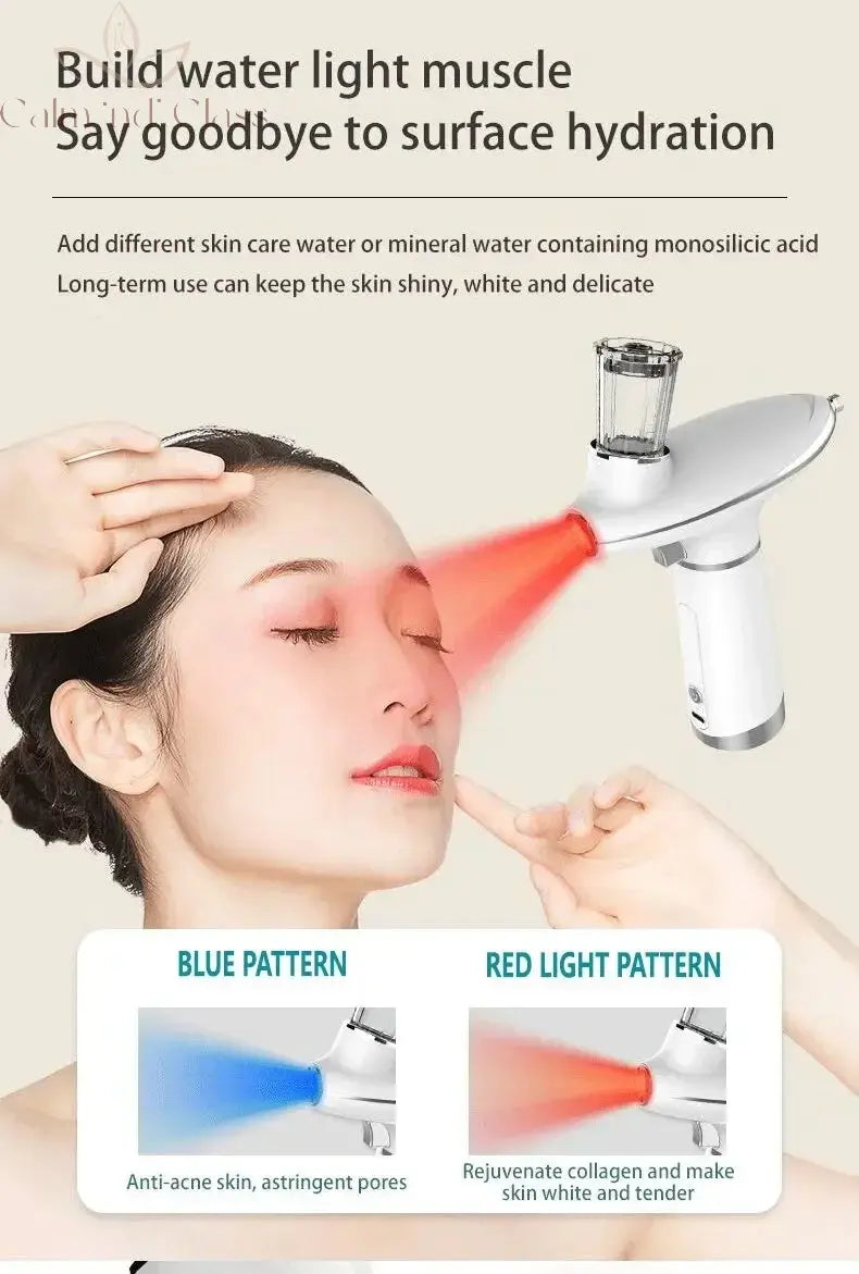 Portable Airbrush Water Nebulizer Smooth Red Blue Light Skin Rejuvenation Oxygen Injector Oxygen Meter Facial Beauty Sprayer Calm and Class