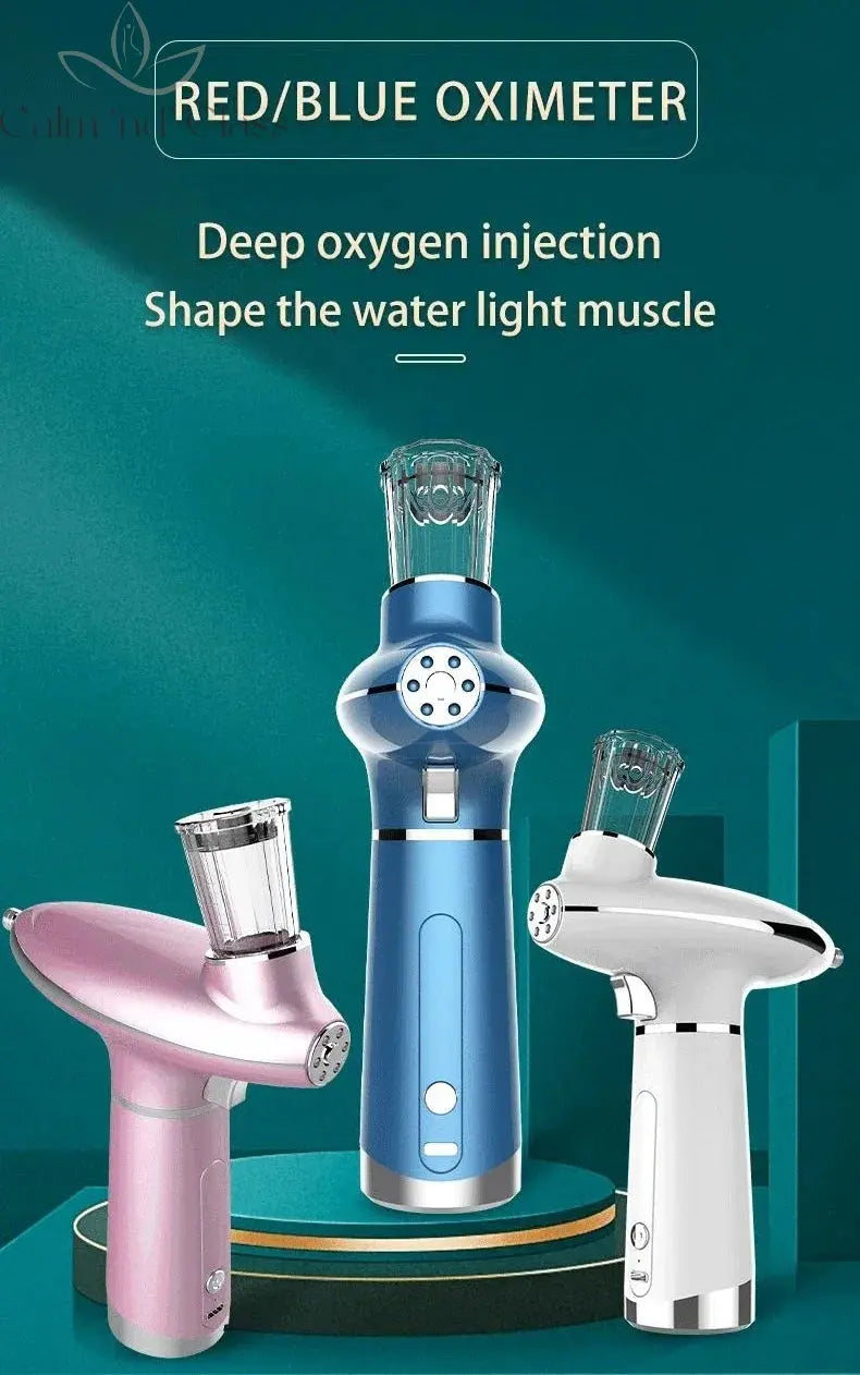 Portable Airbrush Water Nebulizer Smooth Red Blue Light Skin Rejuvenation Oxygen Injector Oxygen Meter Facial Beauty Sprayer Calm and Class