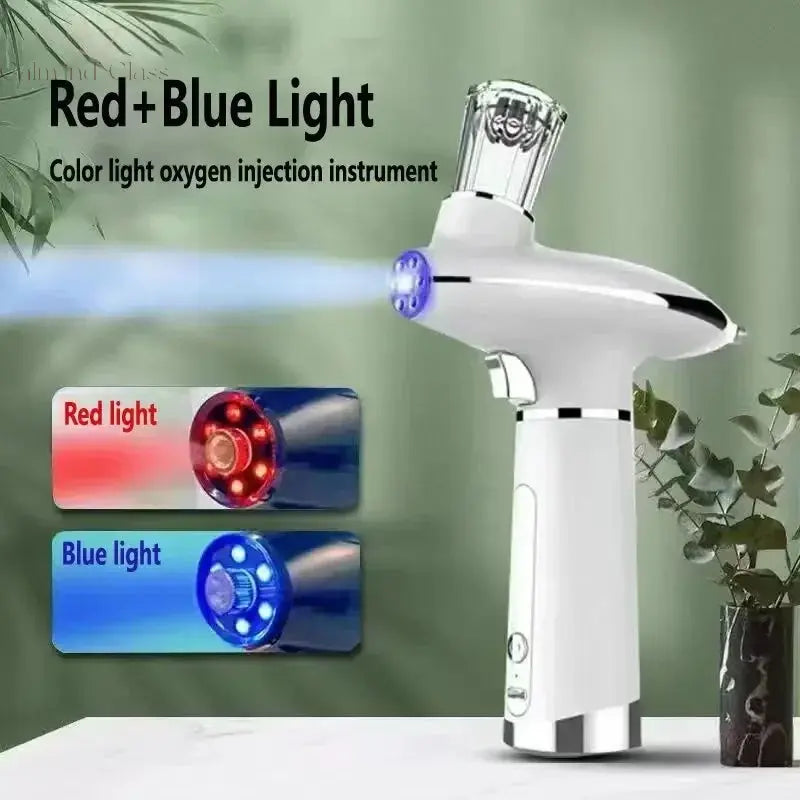 Portable Airbrush Water Nebulizer Smooth Red Blue Light Skin Rejuvenation Oxygen Injector Oxygen Meter Facial Beauty Sprayer Calm and Class