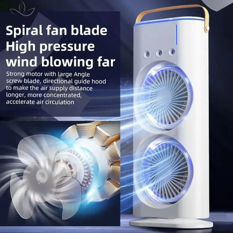 Portable Double-head Mist Fan Table Fan Air Cooler Shakeable Rechargeable Rotatable Air Conditioning Fan with Remote Control Calm and Class