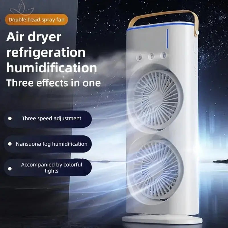 Portable Double-head Mist Fan Table Fan Air Cooler Shakeable Rechargeable Rotatable Air Conditioning Fan with Remote Control Calm and Class