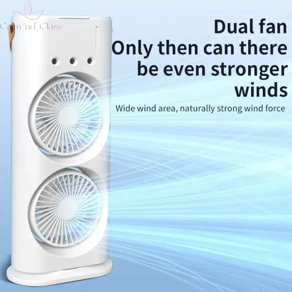 Portable Double-head Mist Fan Table Fan Air Cooler Shakeable Rechargeable Rotatable Air Conditioning Fan with Remote Control Calm and Class