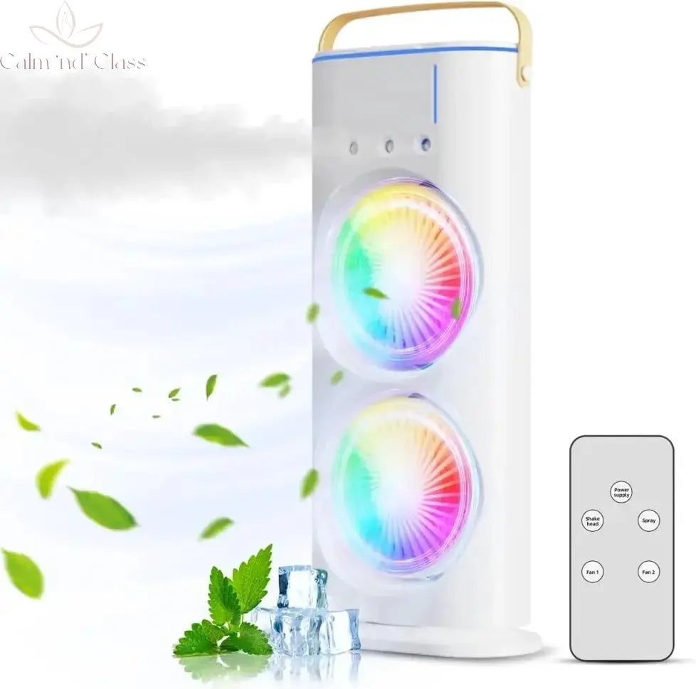 Portable Double-head Mist Fan Table Fan Air Cooler Shakeable Rechargeable Rotatable Air Conditioning Fan with Remote Control Calm and Class