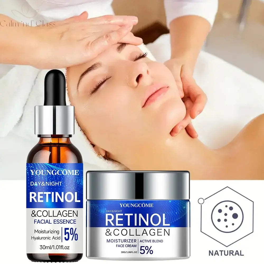 Retinol Cream Serum Combo Set Locks In Moisture Repairs Skin Smoothes Wrinkles Increases Elasticity For Younger Healthier Skin Calm and Class