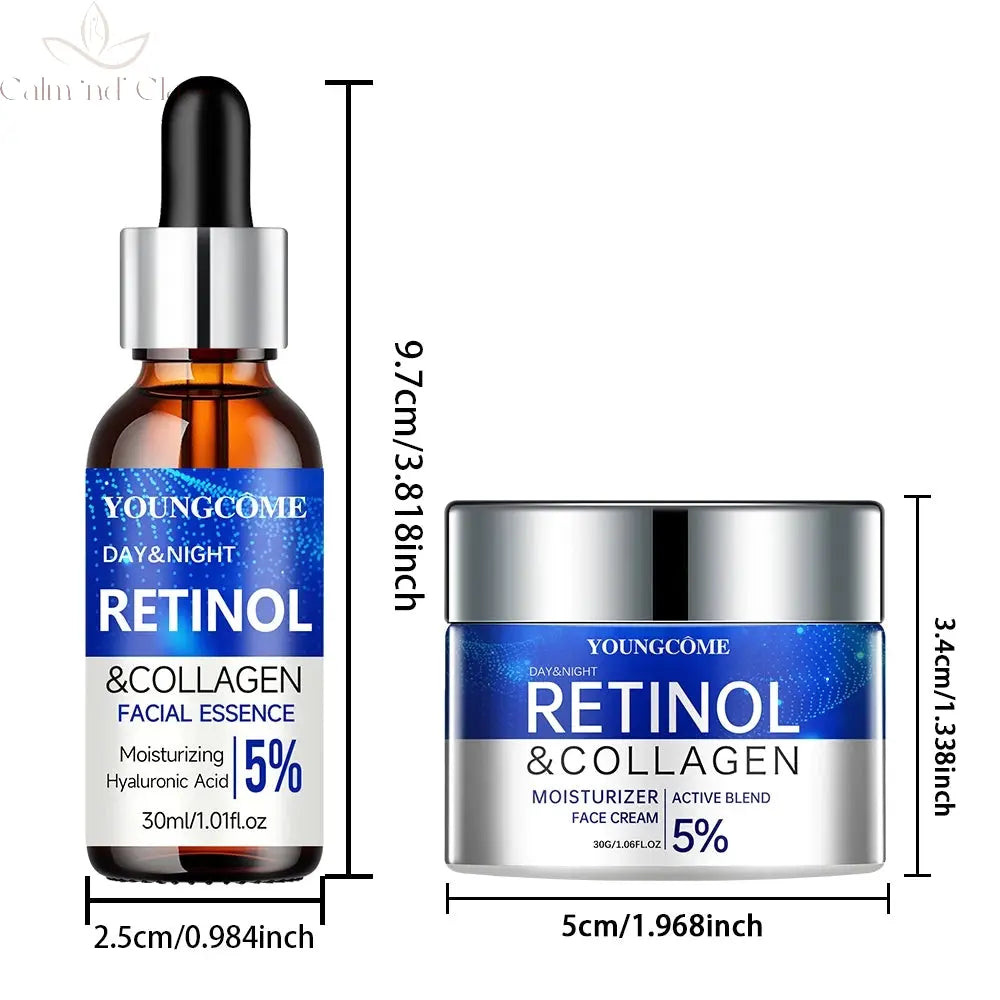 Retinol Cream Serum Combo Set Locks In Moisture Repairs Skin Smoothes Wrinkles Increases Elasticity For Younger Healthier Skin Calm and Class