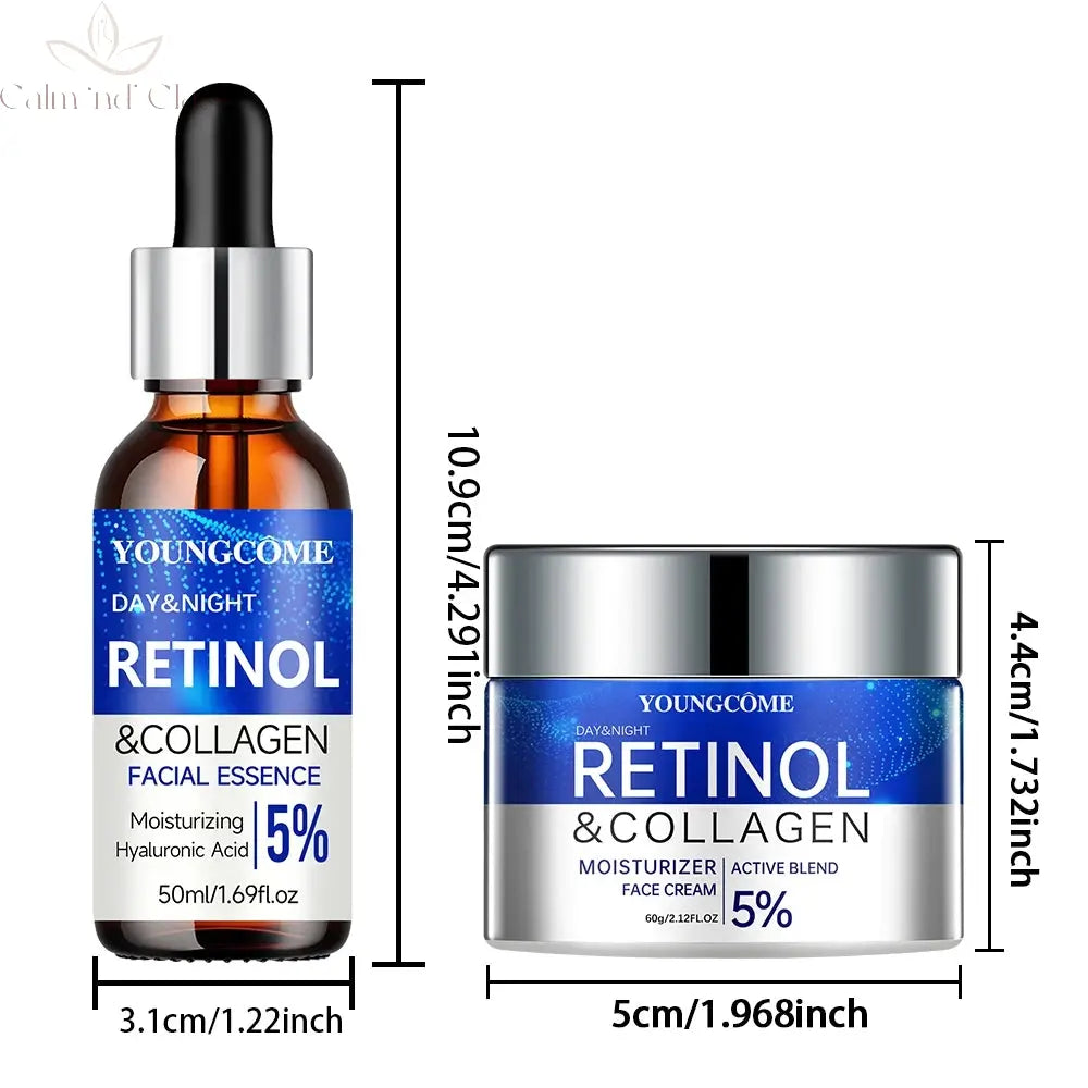 Retinol Cream Serum Combo Set Locks In Moisture Repairs Skin Smoothes Wrinkles Increases Elasticity For Younger Healthier Skin Calm and Class