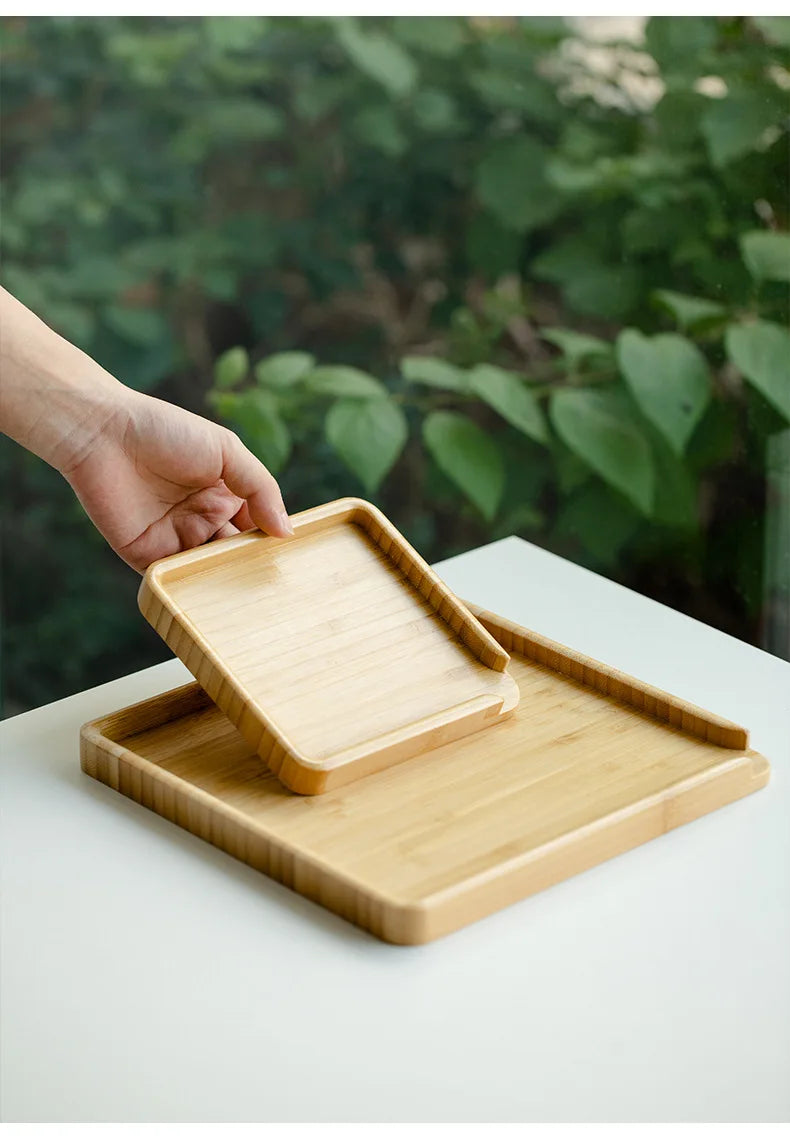 Chinese Bamboo Food Tray Puer Tea Box Open Knife Pry Tea Plate