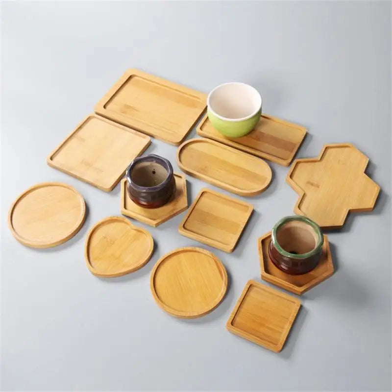 Elegant Multi Bamboo Tray Wood Saucer Flower Pot Tray Cup Pad Coaster Plate For Kitchen