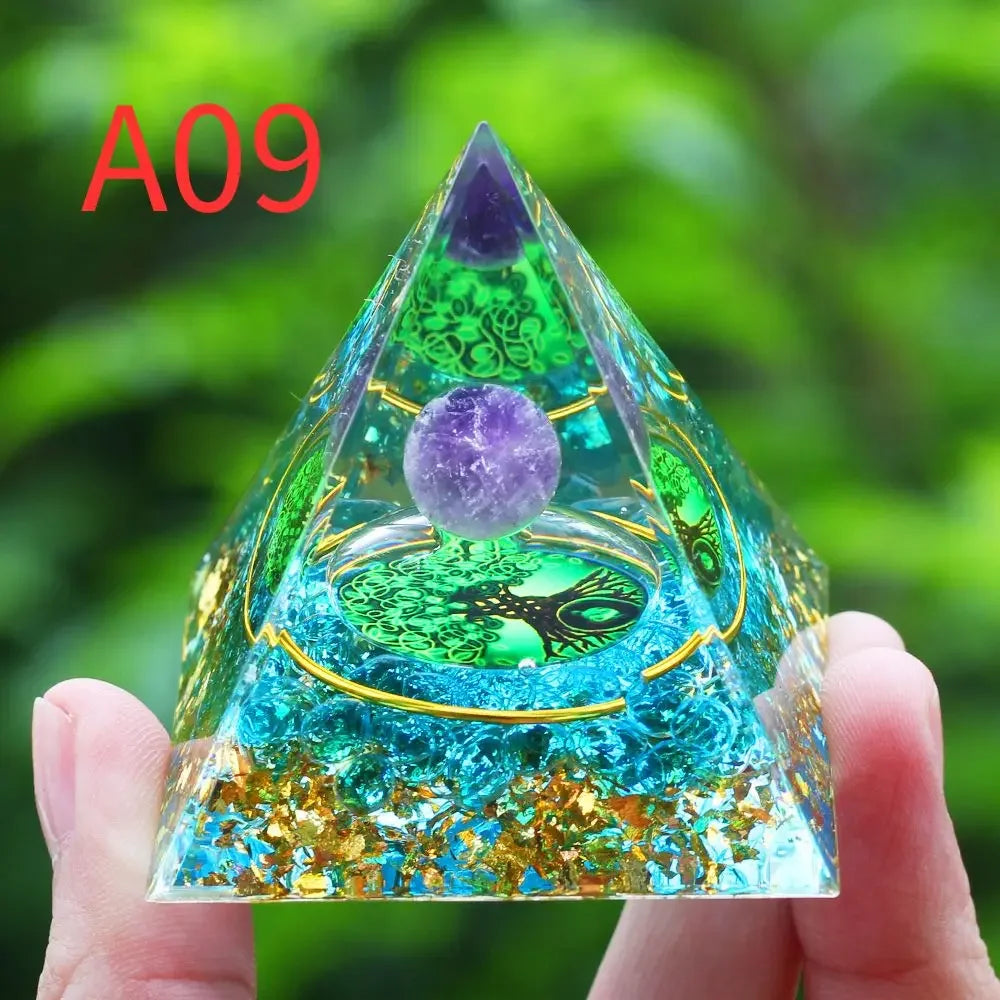 Crystals Stone Orgone Pyramid Energy Generator Natural Amethyst Peridot Reiki Chakra Tool