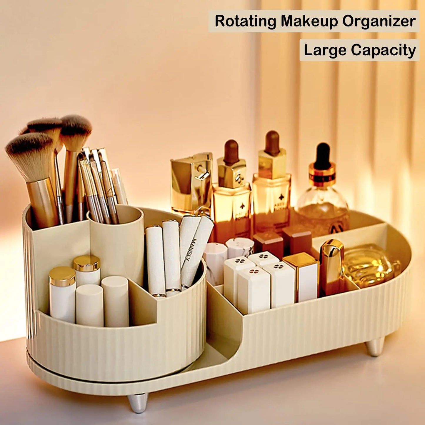 360 Rotating Makeup Organizer for Vanity with Brush Holder