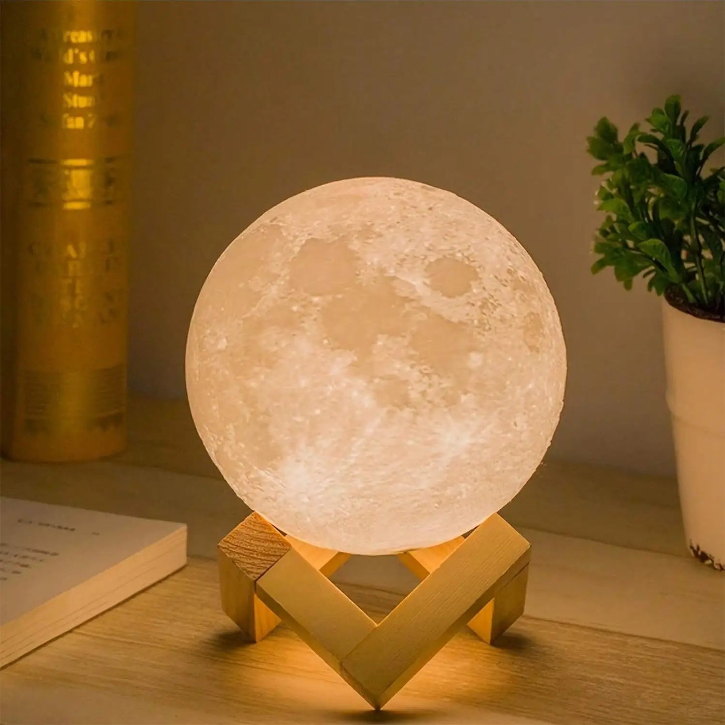 1pc 3D Moon Lamp Humidifier With Wooden Base For Tranquil Home Decor