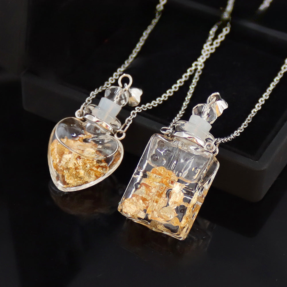 Fashion Crystal Aromatherapy Necklace Goldleaf Glass Pendant