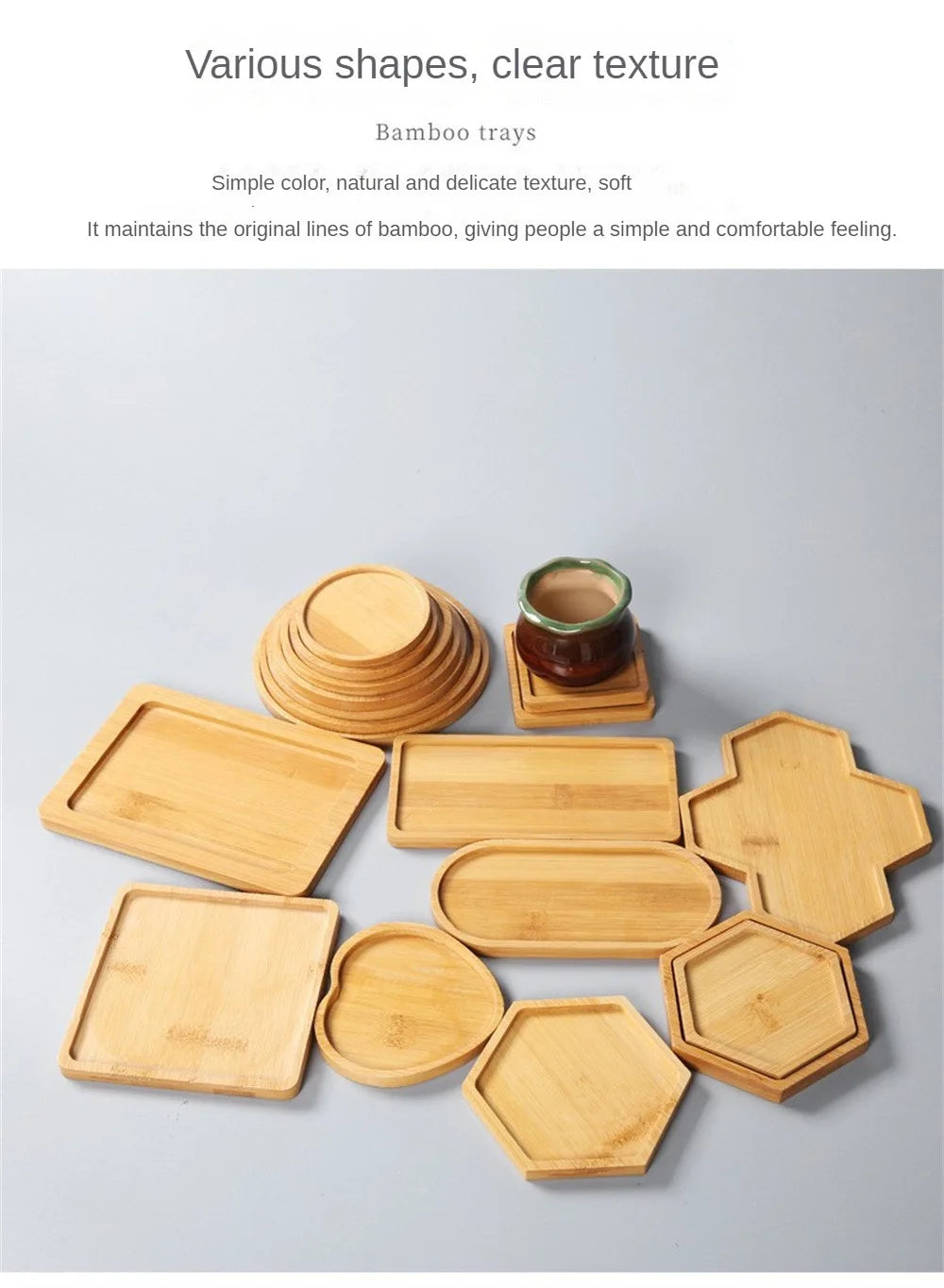 Elegant Multi Bamboo Tray Wood Saucer Flower Pot Tray Cup Pad Coaster Plate For Kitchen