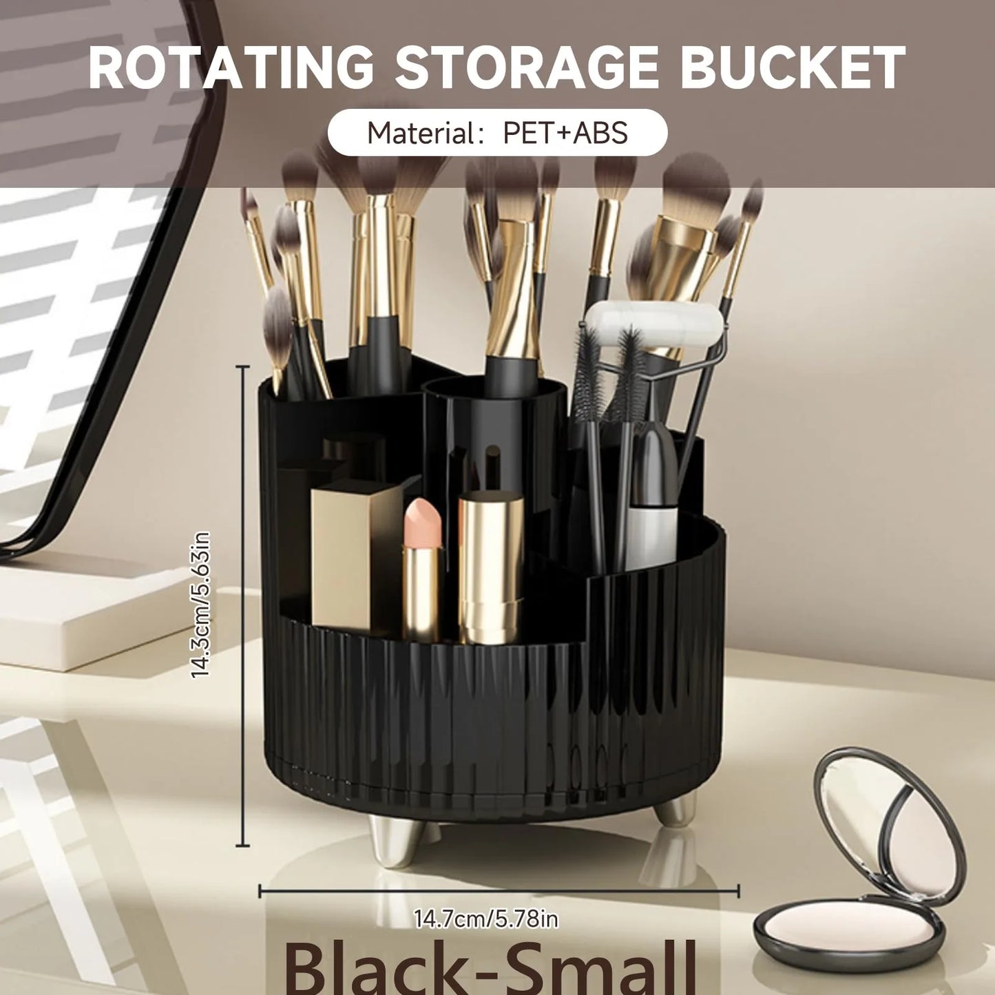 360 Rotating Makeup Organizer for Vanity with Brush Holder