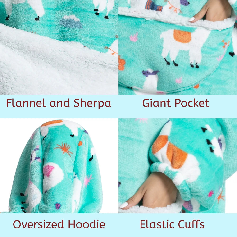 Cozy Oversized Wearable Hoodie Warm Flannel Sherpa Blanket Hoodie for Winter Men Women Pullover TV Sweatshirt