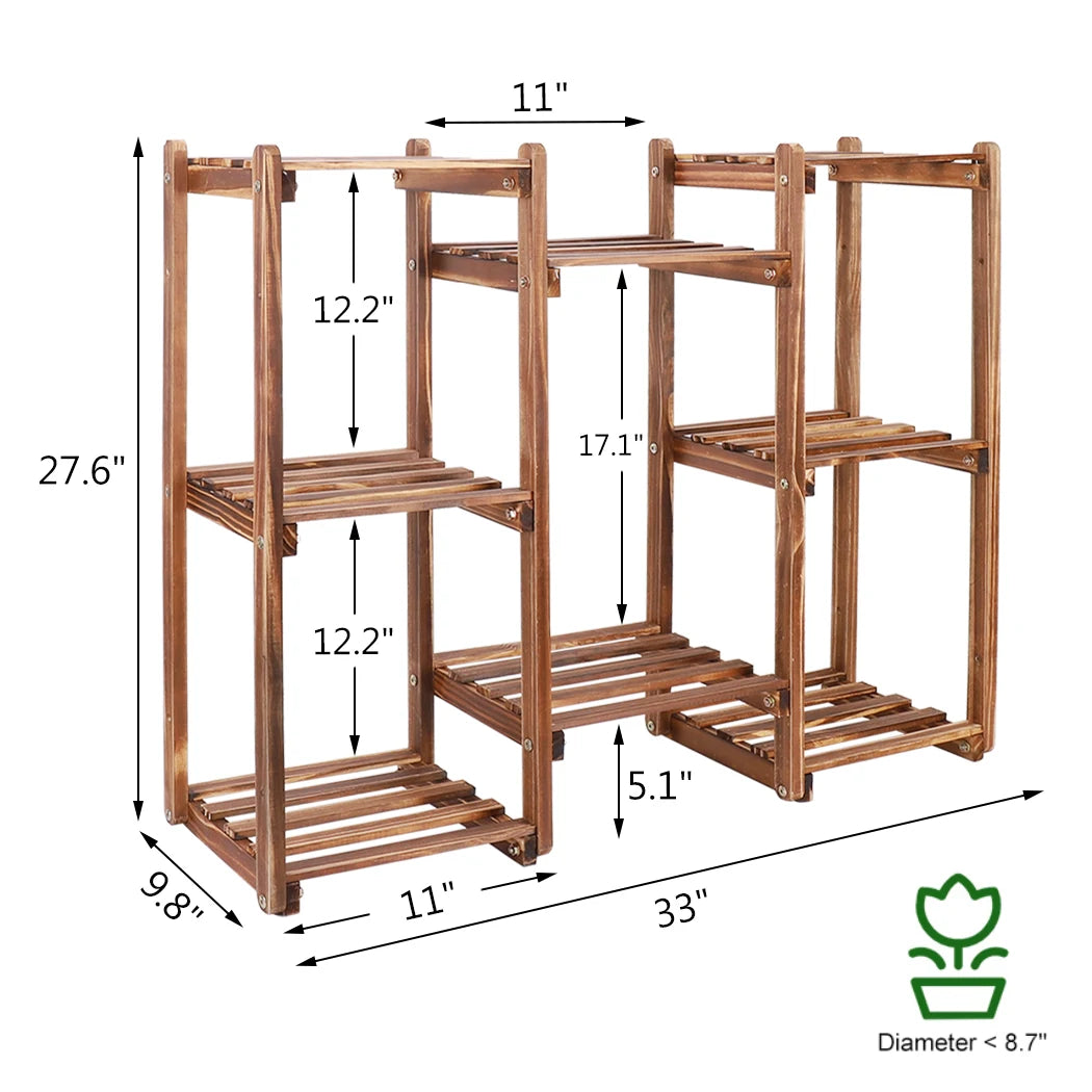 Multi-Tier Stylish Bamboo Plant Stand Indoor Outdoor 10 Pot Display Rack