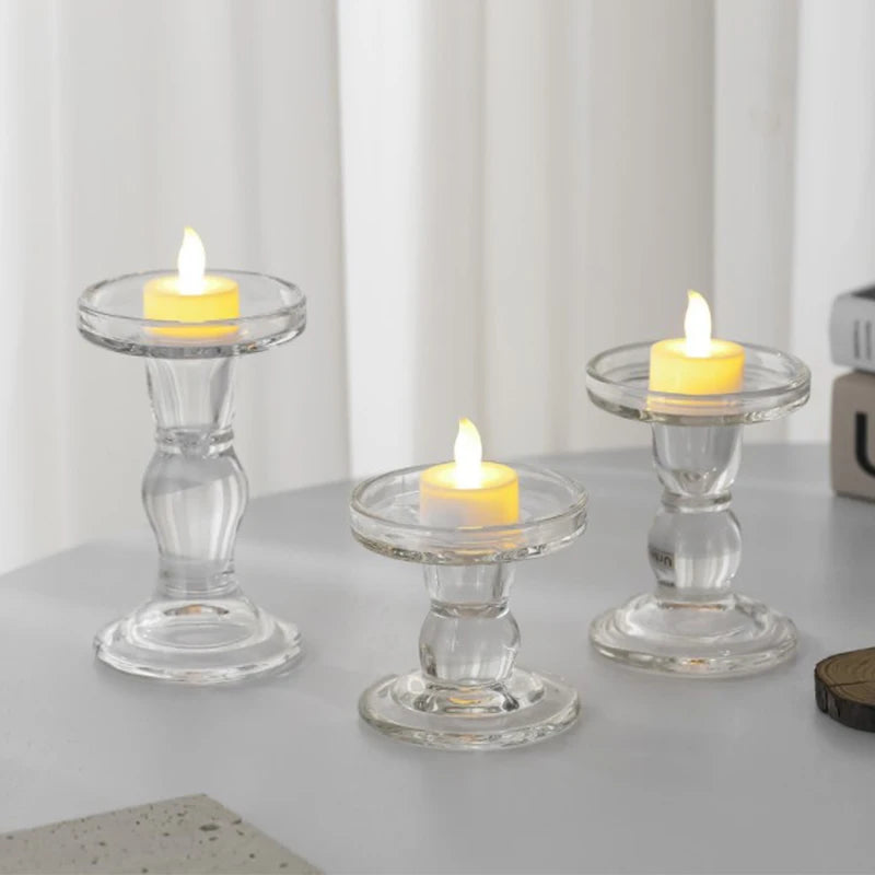 Ins Glass Candle Holders Luxury Transparent Tray for Romantic Decor