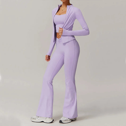 2PCS Yoga Suit Women Gym Set Long Sleeve Zipper Sport Set