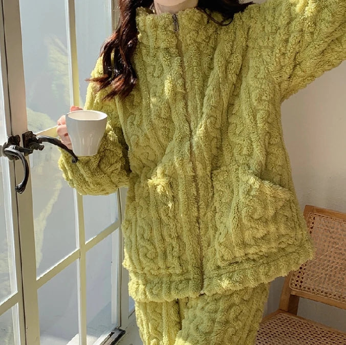 Thickened Warm 2Pcs Pajamas Set For Cozy Nights Loungewear