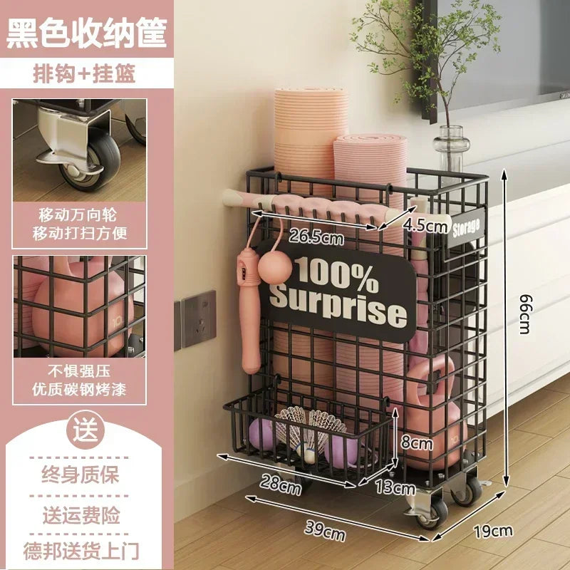 Large Capacity Yoga Mat Storage Basket with Iron Shelf Rack